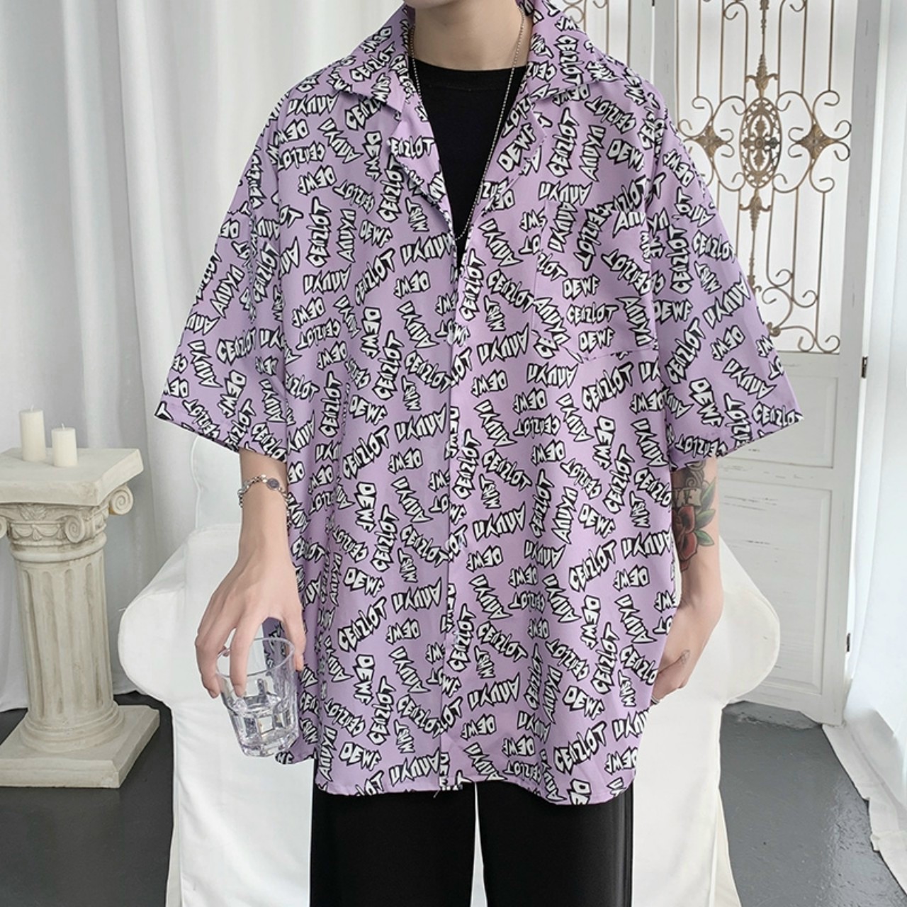 [HCM]Áo Sơ Mi Tay Ngắn Unisex Phối Chữ