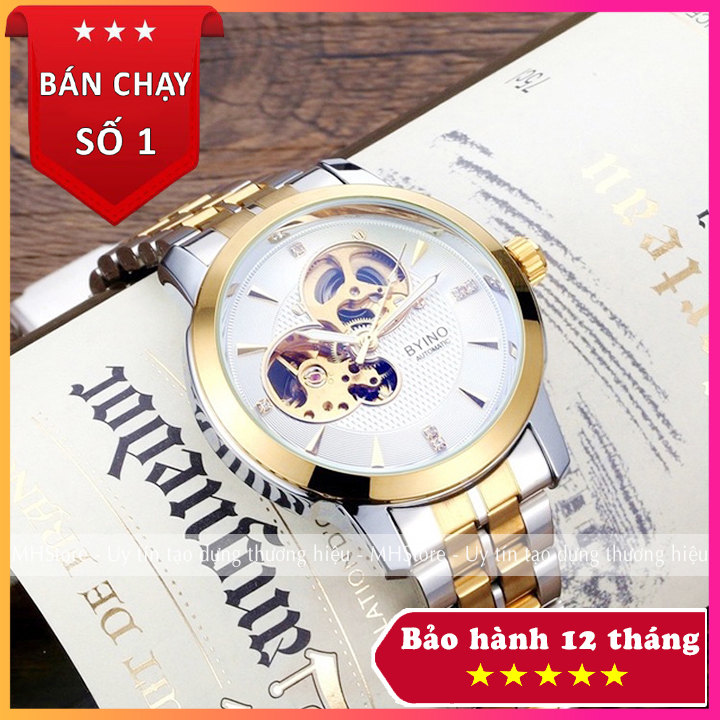 Đồng hồ nam máy cơ Byino 8082 Chính Hãng FreeShip Automatic mặt kính tráng