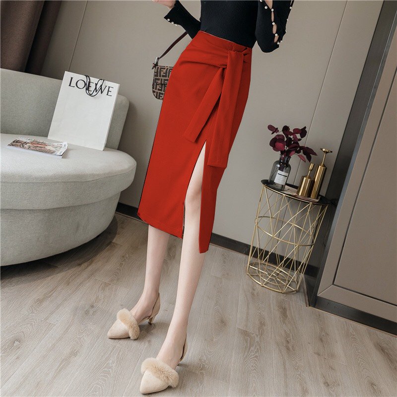 Chân Váy Xẻ Tà Cột Nơ💕𝑭𝑹𝑬𝑬𝑺𝑯𝑰𝑷💕[Giá gốc tận xưởng] CHÂN VÁY CÔNG SỞ