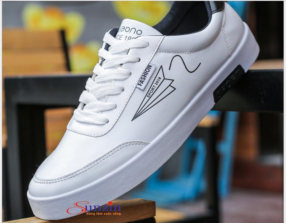 Giày thể thao nam da PU Sunzin 026, size từ 39-44 (trắng phối đen)