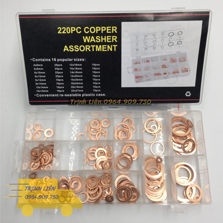 Hộp long đền đồng long đen đồng 220pc chuyên dùng cho các công cụ sử dụng kỹ thuật và lắp đặt