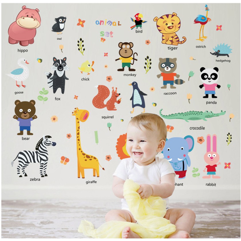 Decal Dán Tường Thú Tiếng Anh 92025  Có Keo Sẵn