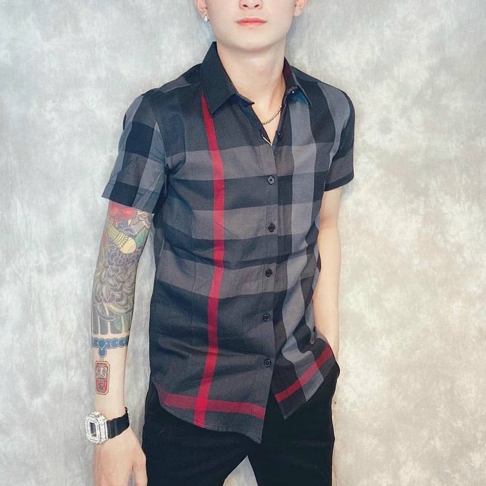 Men's colorful plaid short sleeve shirt cotton breathable does not fade