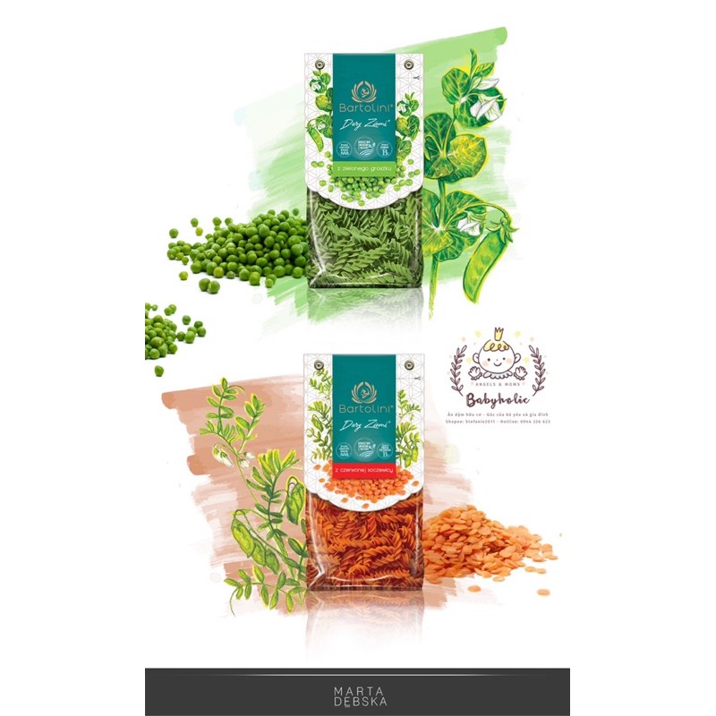 Mì nui xoắn hữu cơ đậu lăng đỏ cam Bartolini 250g