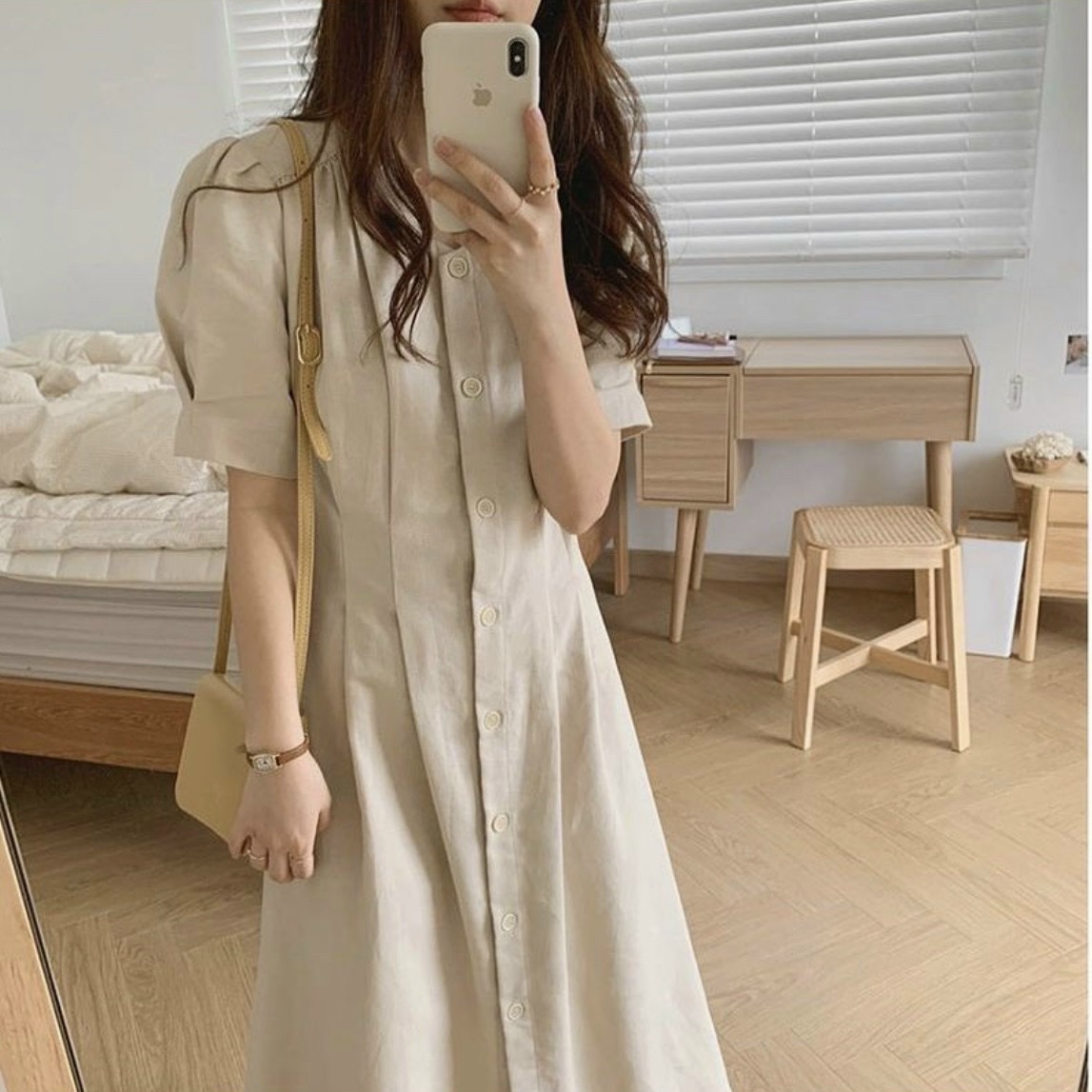 Đầm nút trước v3 2 màu