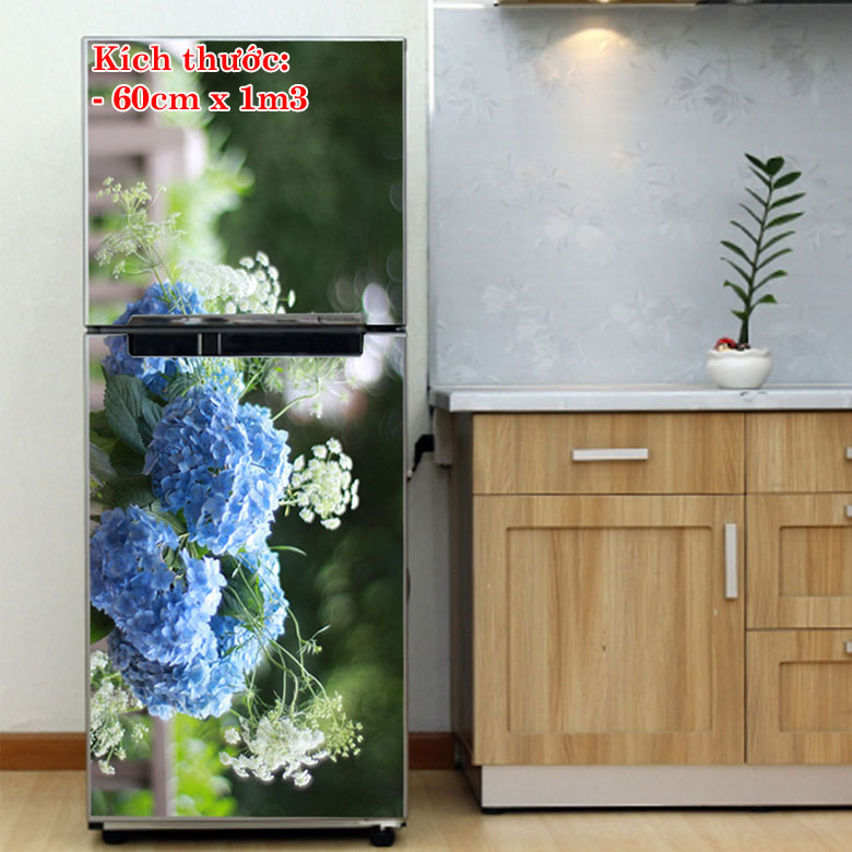 [HCM]Decal trang trí tủ lạnh mẫu hoa màu xanh mẫu 2