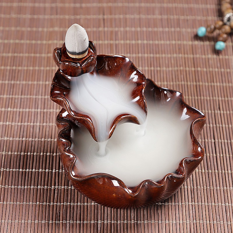Thác khói trầm hương gốm cao cấp lá sen lùn - thác đốt trầm hương tỏa ngược - bumstore