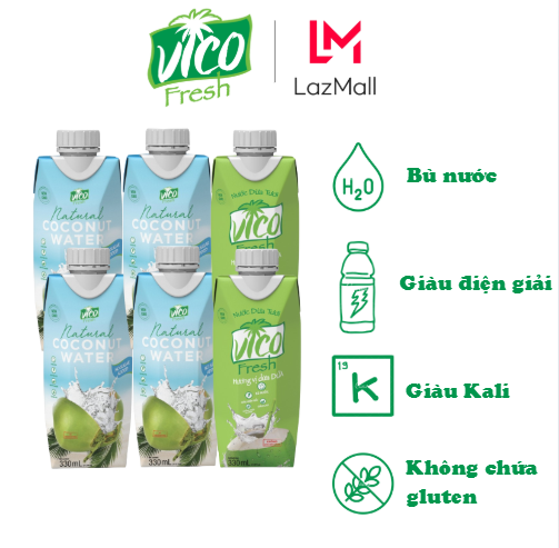COMBO 6 HỘP VICO FRESH 330ML (4 NATURAL, 2 DỨA)