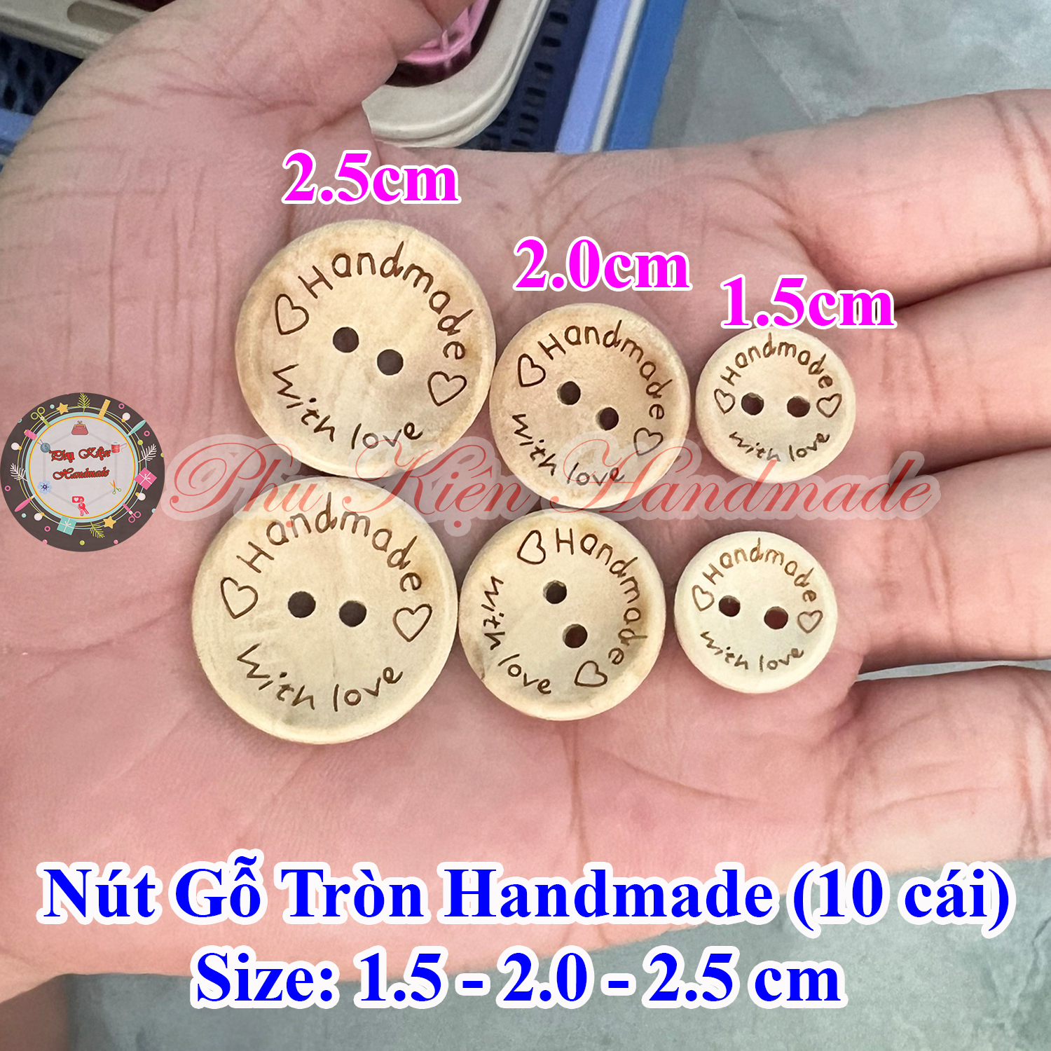 Nút gỗ tròn handmade (10 cái)