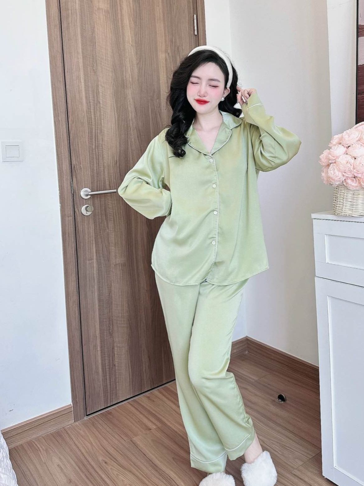 Bộ đồ ngủ pijama nữ bigsize dài lụa màu trơn cao cấp chất lụa ngọc trai mềm mịn