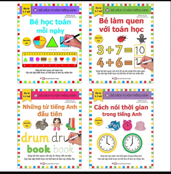 Bộ sách tự xóa thông minh - bé học toán + tiếng anh