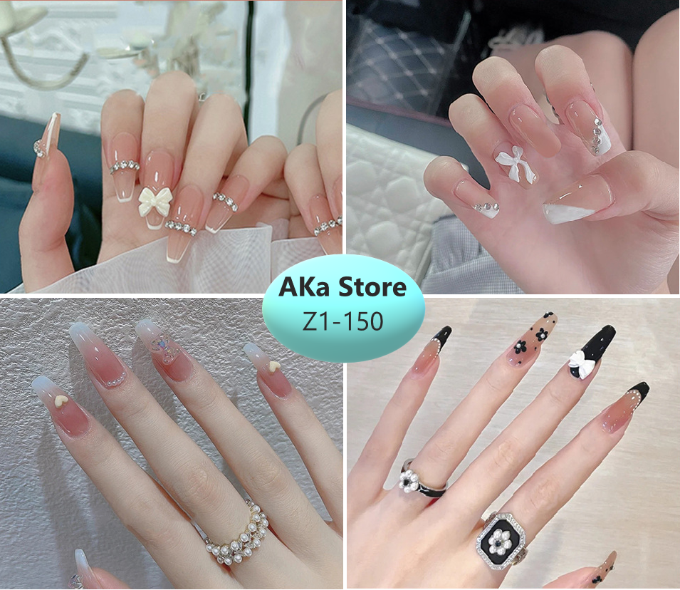 Bộ 24 móng tay giả đính đá làm nail Aka Store [Z1-150]