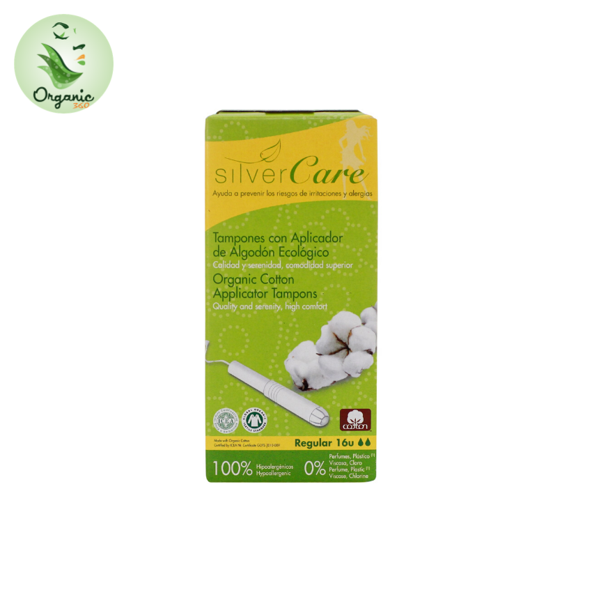 Tampon hữu cơ 2 giọt có cần đẩy Silvercare Regular 16 miếng