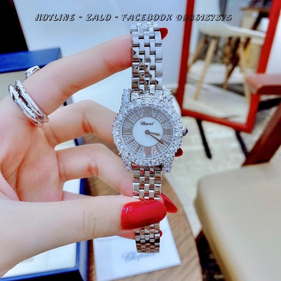 [HCM]Đồng Hồ Chopard Nữ Mặt Đá Dây Inox Silver 33mm