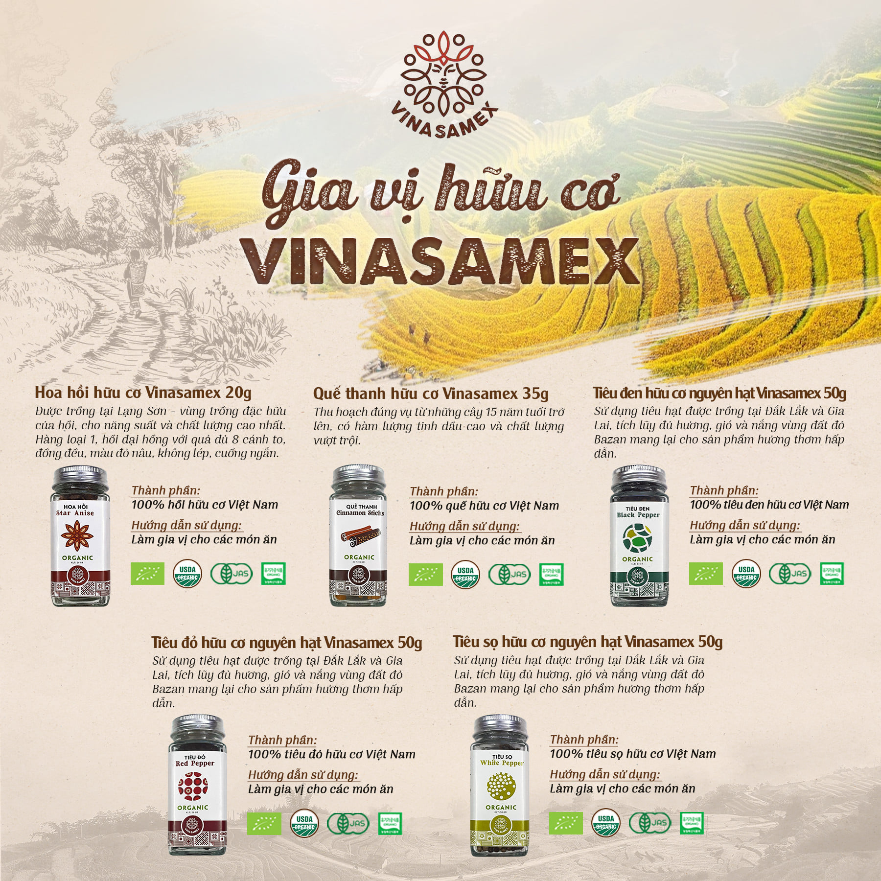 Bột gừng hữu cơ Vinasamex Organic Ginger Powder 40g