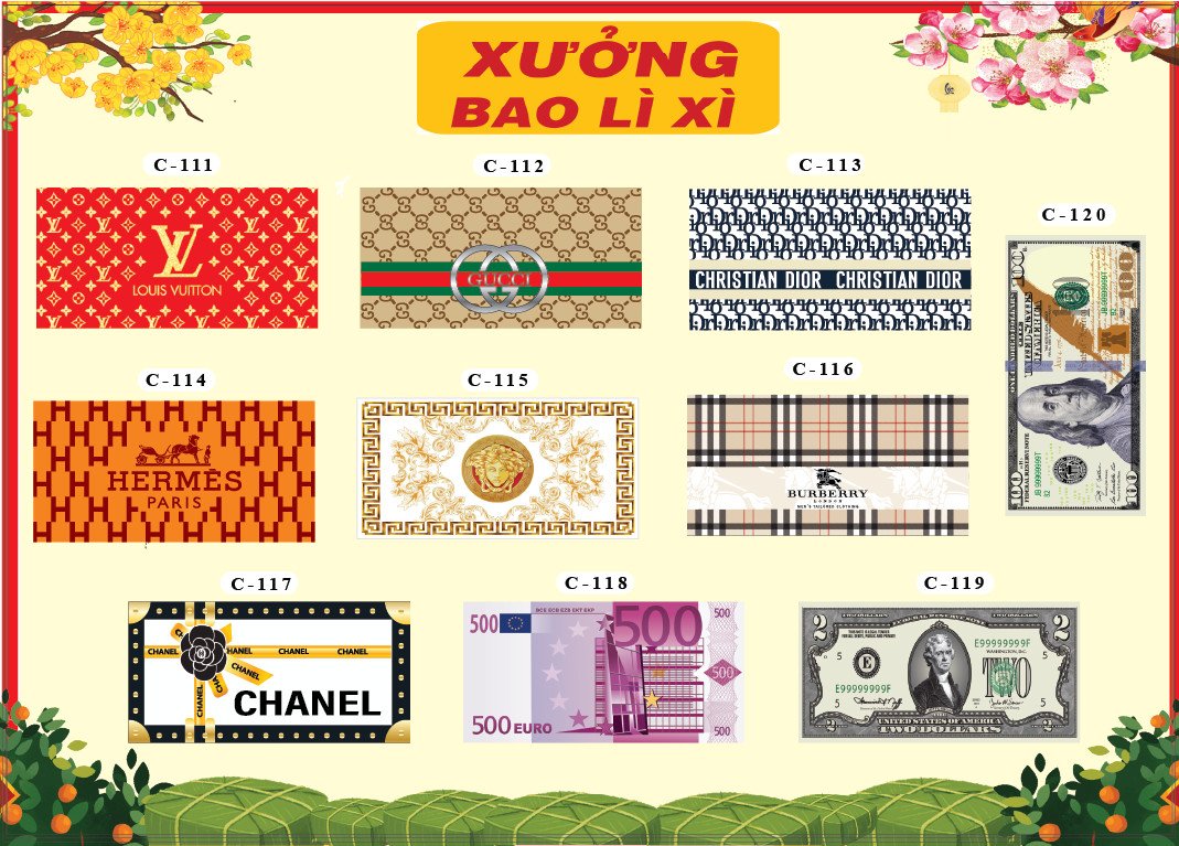 Combo 50 bao lì xì thương hiệu sang chảnh - giấy C150, bao lì xì tết