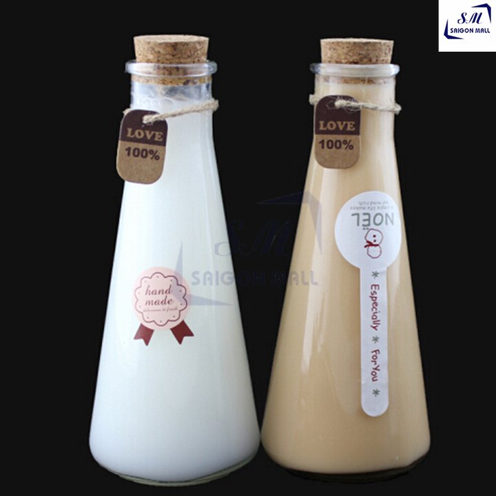 [HCM]COMBO 2 chai thủy tinh nút gỗ đựng các nước detox chai hình Nón 350ml đựng sinh tố đựng loại nước mix trà sữa đựng sữa hấp dẫn