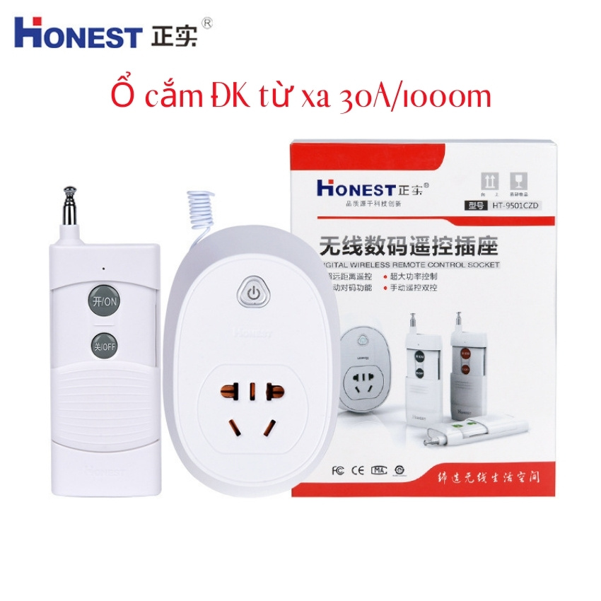 Ổ cắm điện điều khiển từ xa công suất lớn honest ht-9501czd 220v 30a 1000m - công tắc điều khiển từ xa- điều khiển từ xa , công tắc thông minh