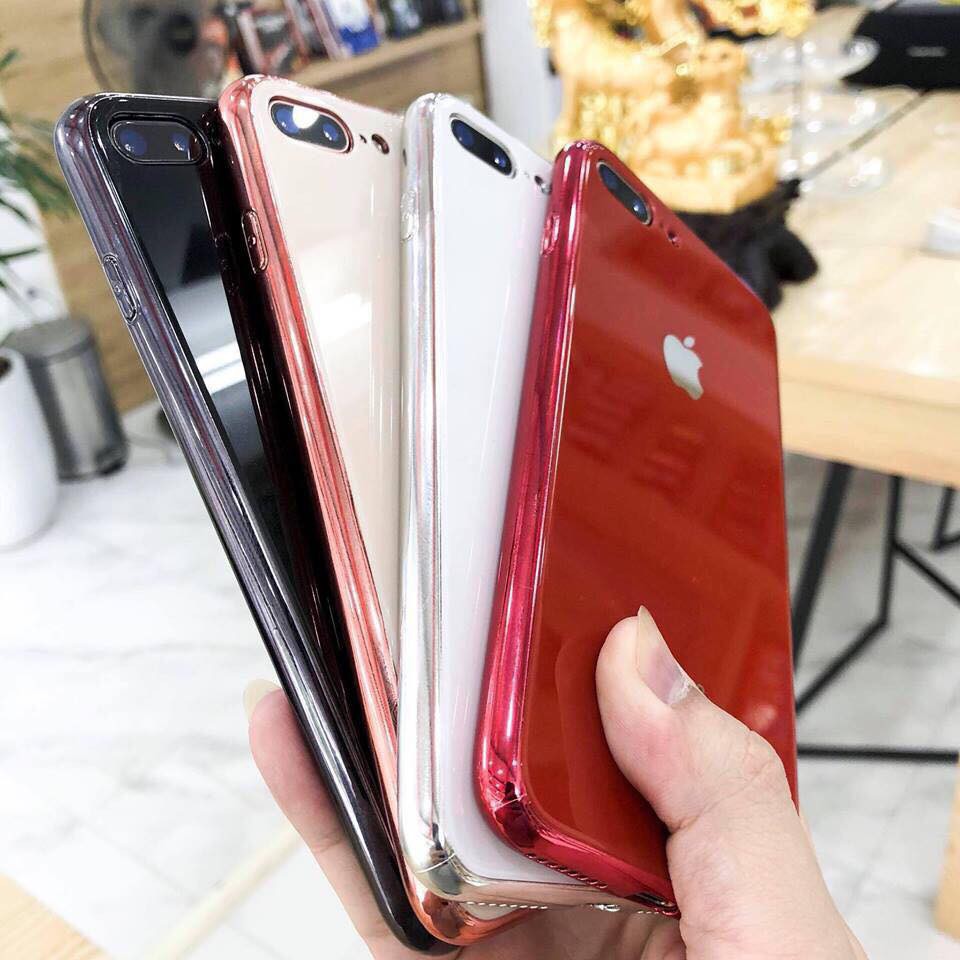 Ốp Lưng Kính Cường Lực iPhone 7 Plus/ 8 Plus (Kính Cường Lực lưng Viền Dẻo Cùng Màu)123123