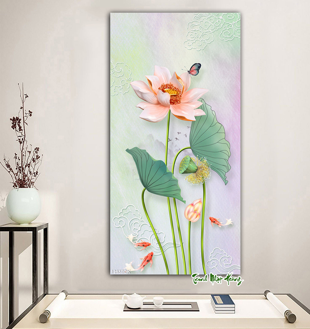 Tranh 3D dán tường hoa sen pp có in viền