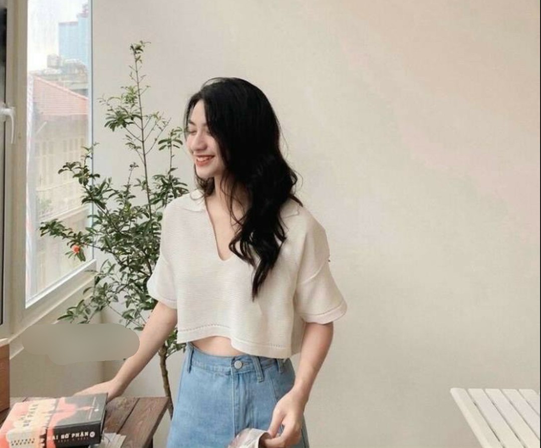 Áo croptop nữ trơn kiểu cổ sơ mi
