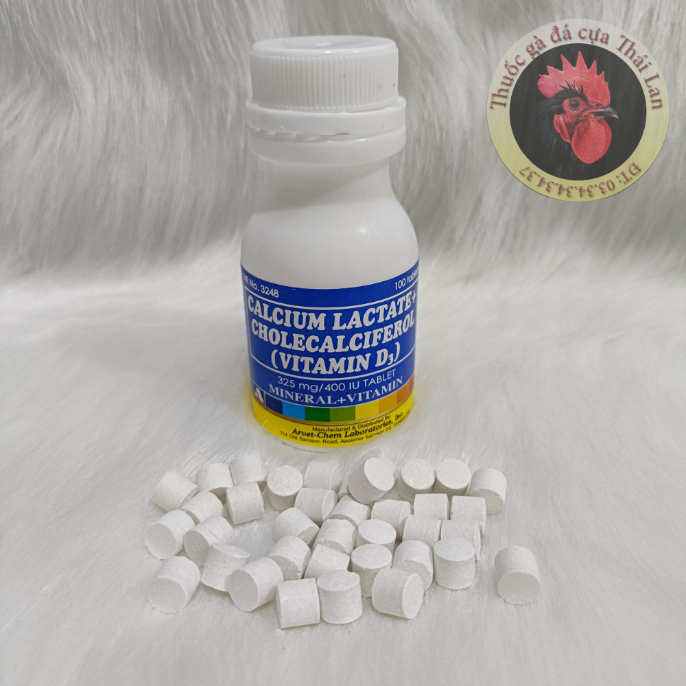 Lọ 100 viên (Thuốc gà đá cung cấp canxi cao cấp Philippines) Calcium Lactate + Cholecalciferol (Vitamin D3)