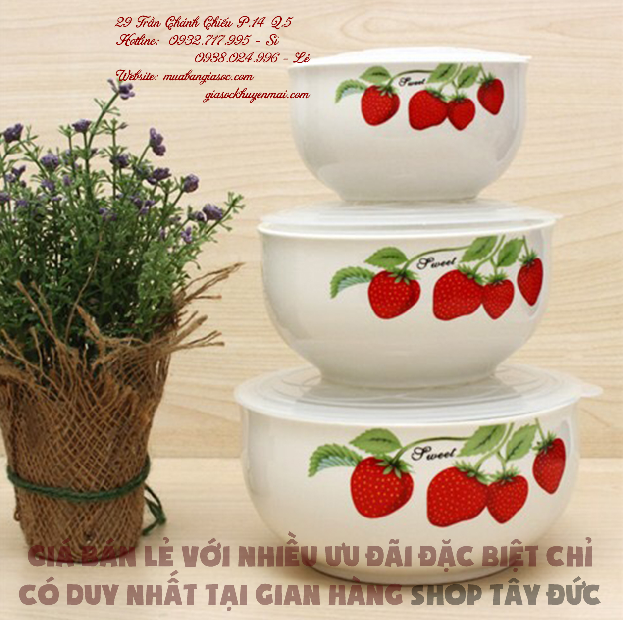 Bộ thố sứ cao cấp 3 món có nắp hút chân không