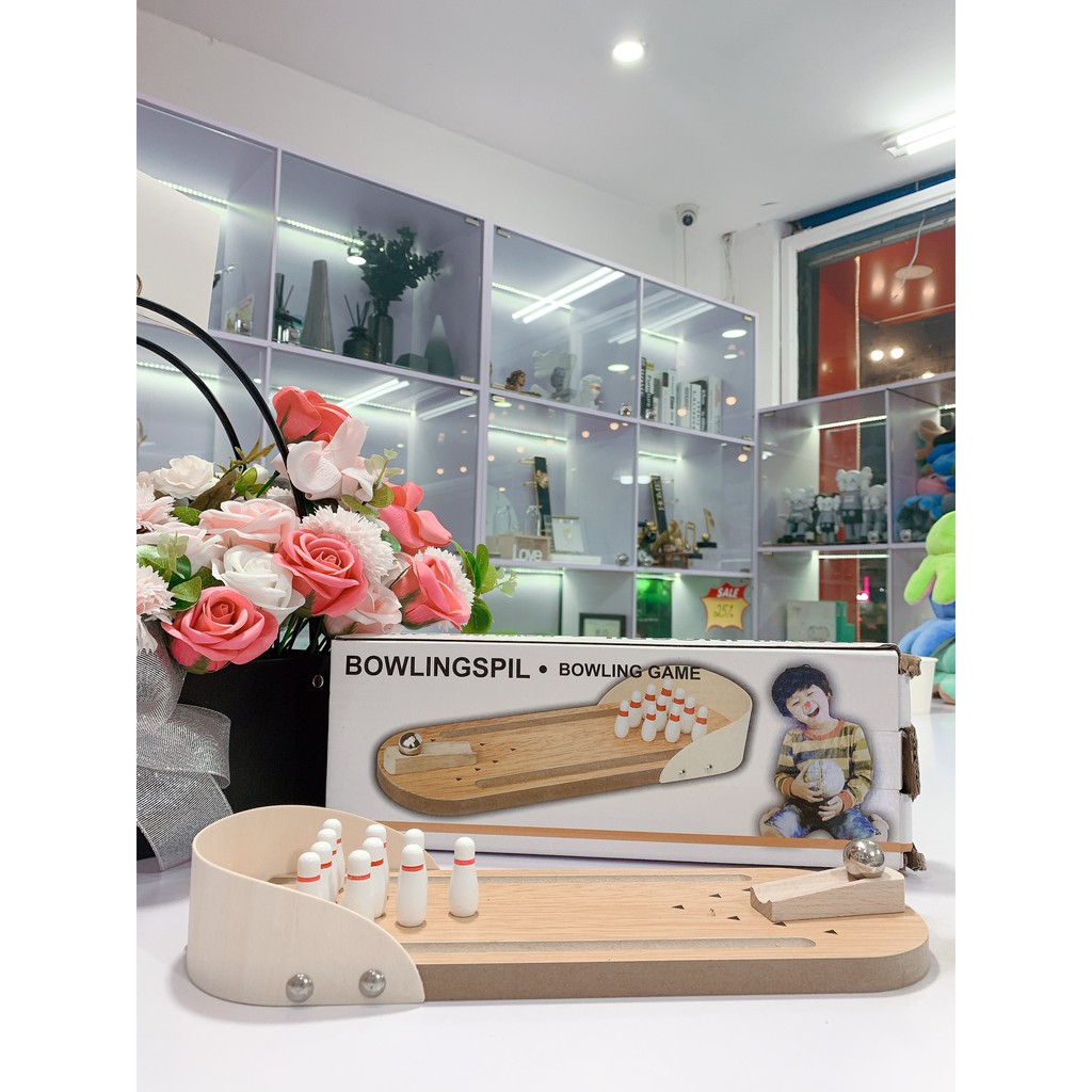 Bộ đồ chơi bo ing kệ bowling gỗ mini cho bé SJV