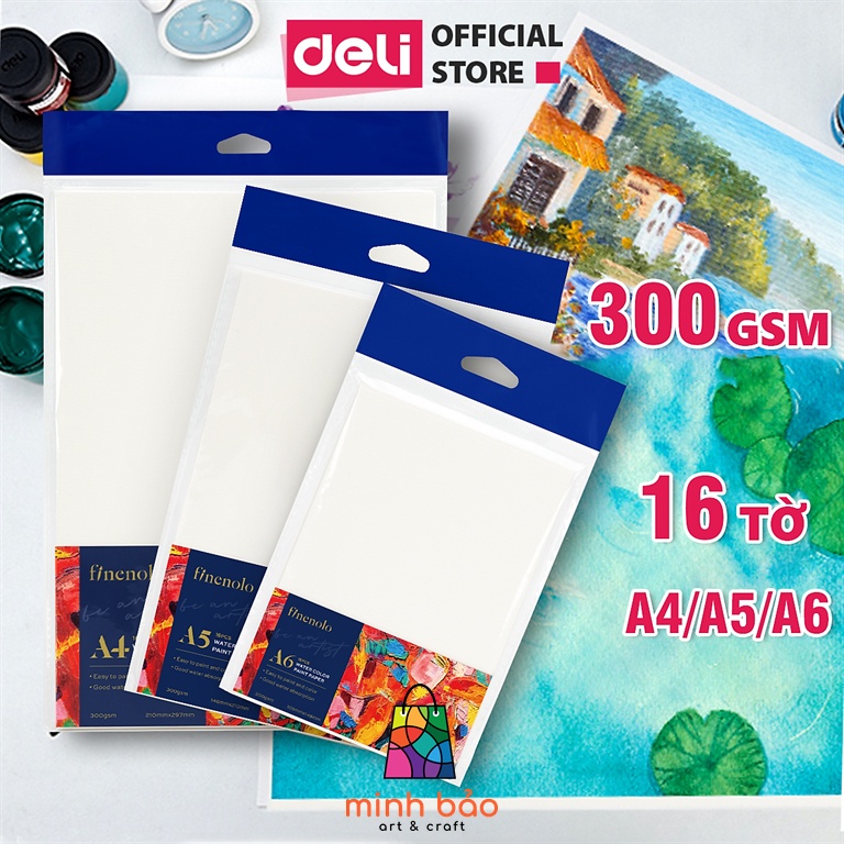 Tệp 16 tờ giấy vẽ màu nước cao cấp 300gsm deli ec270