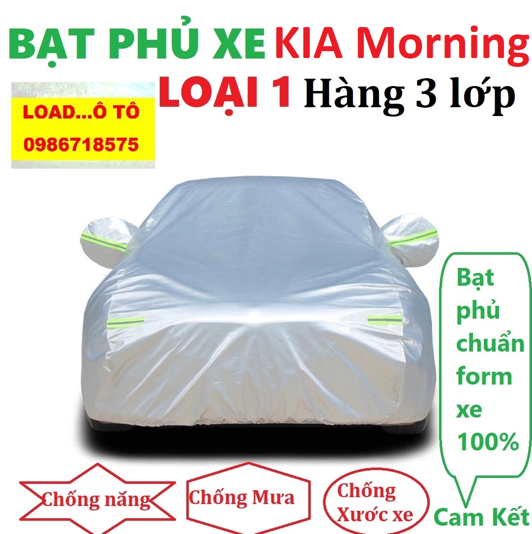 Bạt Che Phủ Xe Kia Morning Hàng 3 Lớp Tráng Nhôm Cao Cấp, Che Nắng, Bụi, Mưa Tuyệt Vời