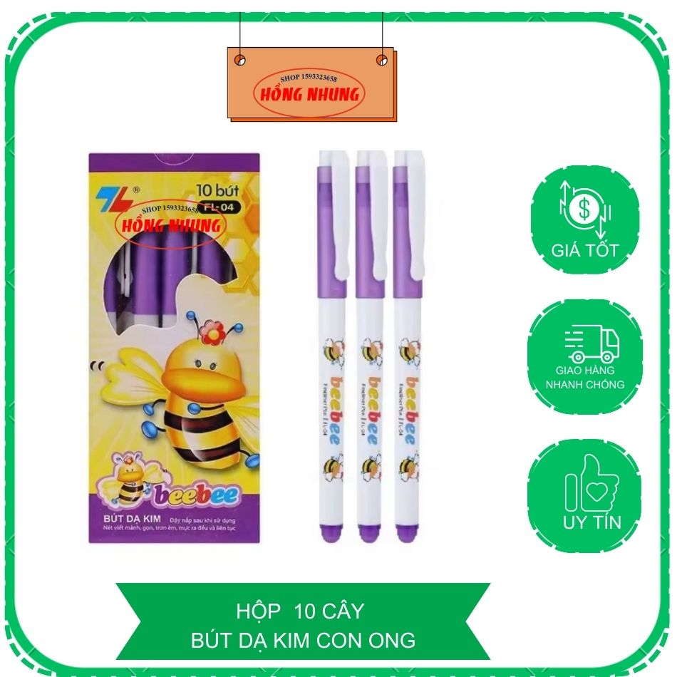 Hộp 10 cây bút dạ kim beebee fl-04 màu tím