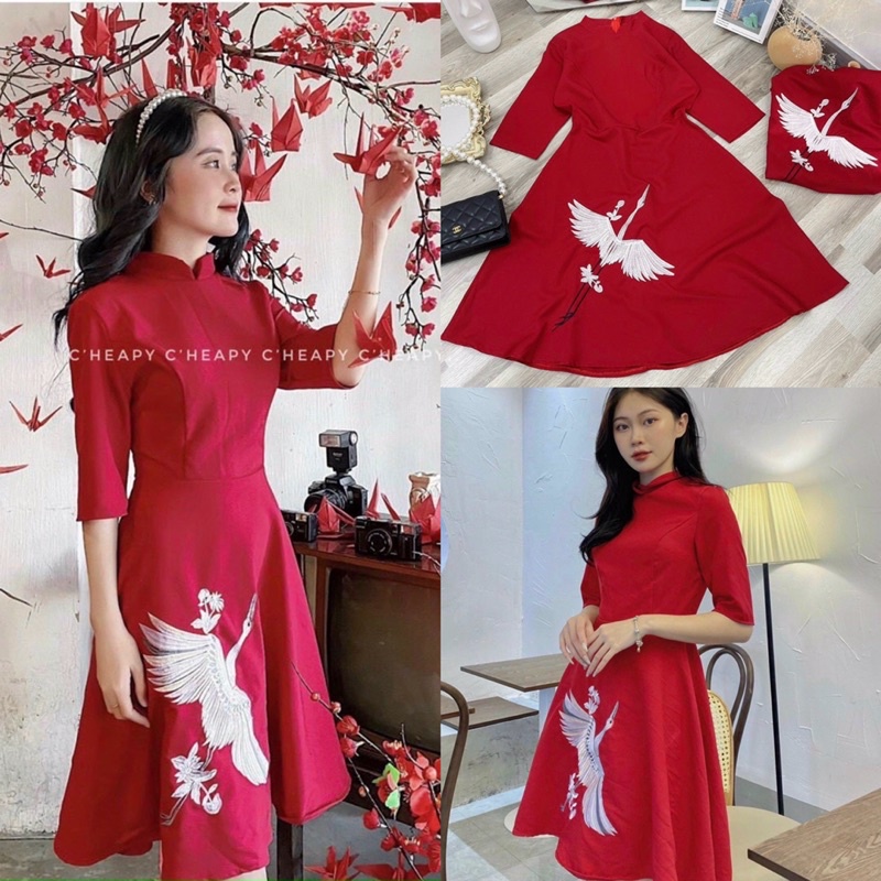 (Shop Táo Đỏ Bigsize 50kg-90kg) Đầm đỏ cổ tàu - M,L,XL,XXL