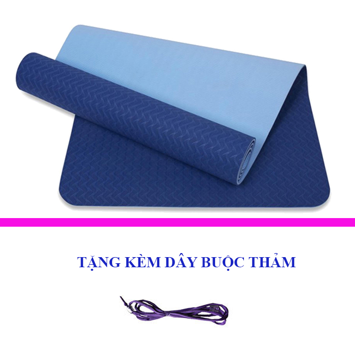 Thảm Tập Yoga TPE 6mm 2 lớp Đài Loan Chống Trơn Trượt + Tặng Kèm Dây Buộc