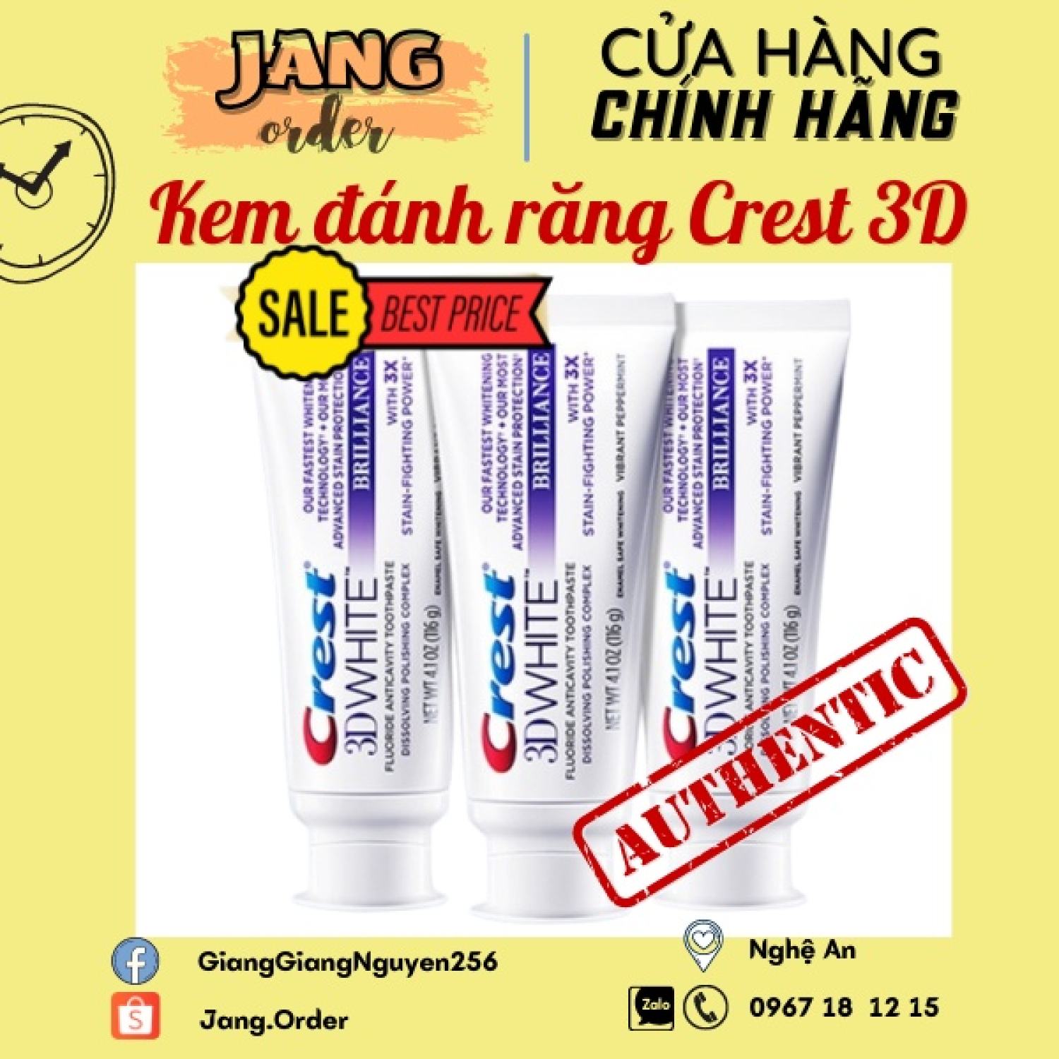 [Mua 1 được 9] Kem Đánh Răng Crest 3D White Brilliance