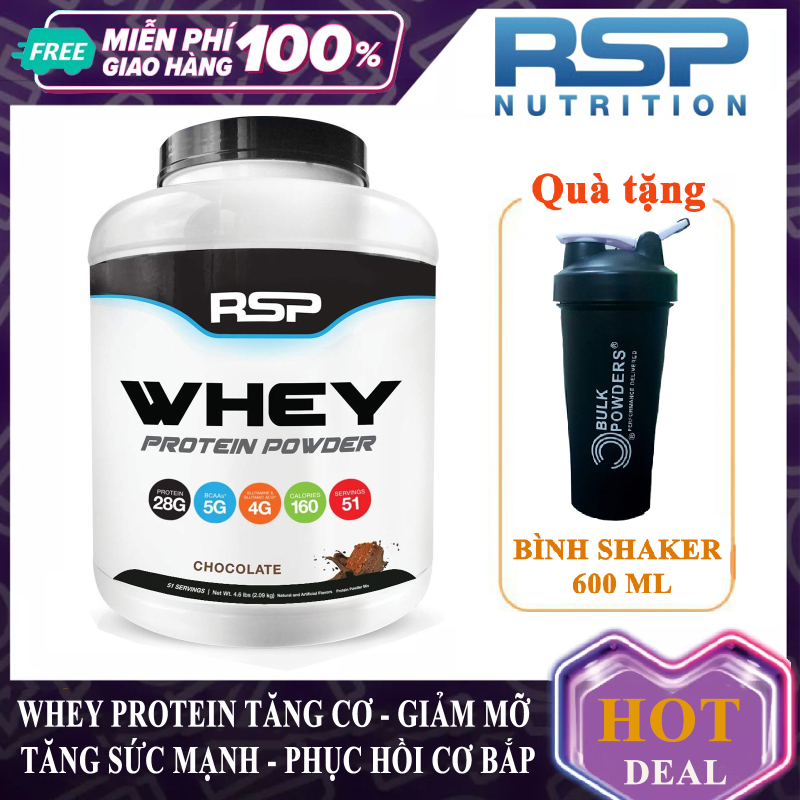 [FREE SHAKER] Sữa tăng cơ giảm mỡ Whey Protein Powder của RSP hương chocolate hộp 51 lần dùng hỗ trợ tăng cơ, tăng sức bền sức mạnh, đốt mỡ giảm cân cho người chơi thể thao và tập GYM