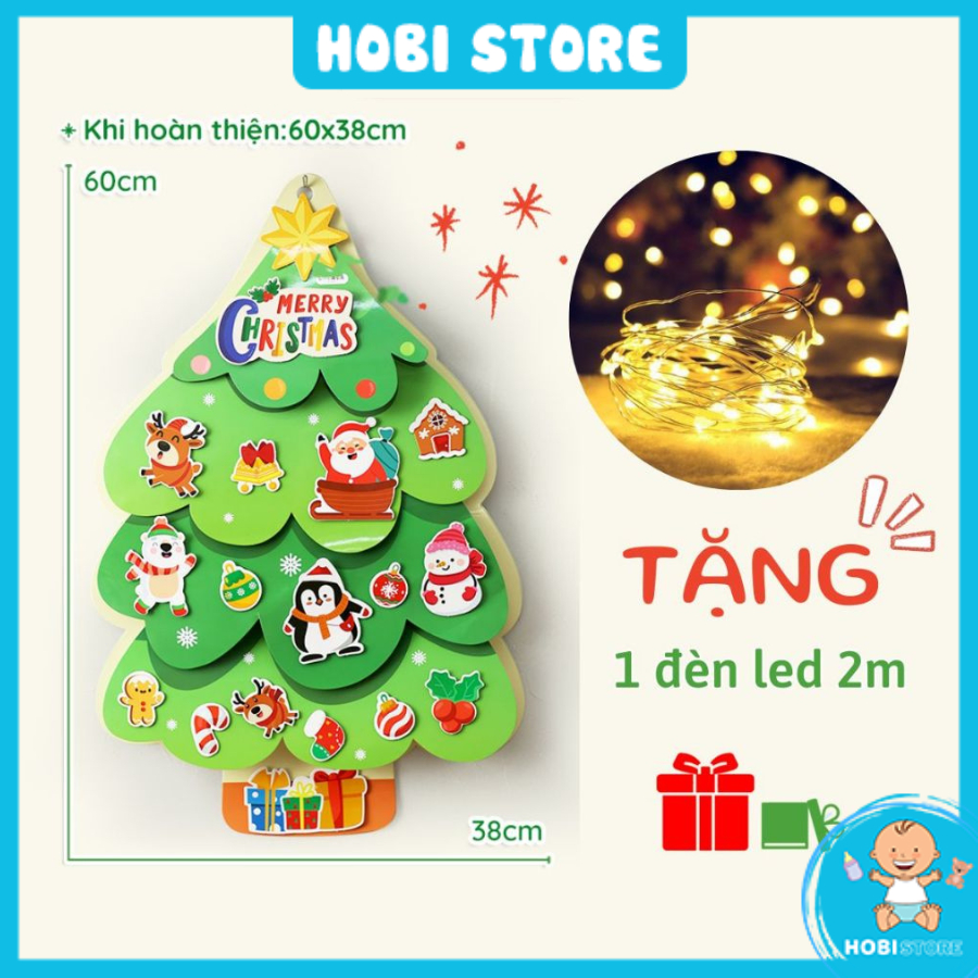 Cây thông noel treo dán tường 3D Lala Xmas Tree tặng 2m đèn led đồ chơi thủ công quà tặng giáng sinh christmas cho bé