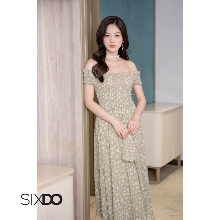 Đầm voan trễ vai hoa nhí thời trang SIXDO