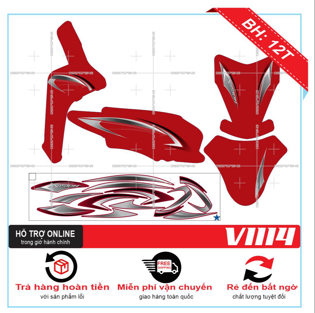 TEM XE VISION, TEM RỜI VISION 2014 DÁN XE ĐỎ