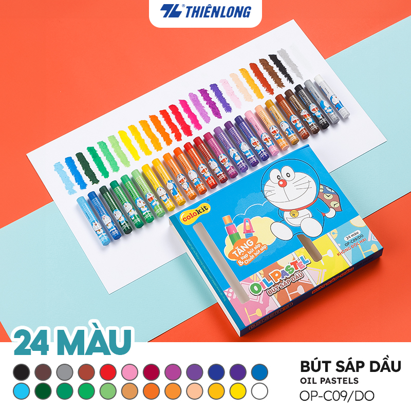 Sáp dầu Pastel Thiên Long Colokit Doraemon OP-C09/DO 24 màu, tặng kẹp chống bẩn, chuốt