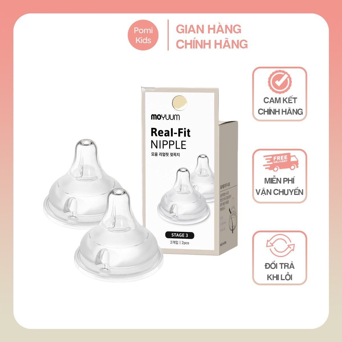 Núm ti Moyuum Núm bình sữa Moyuum Hàn Quốc/ núm moyuum size 2,3,4 lắp được bình grosmimi,bebepick
