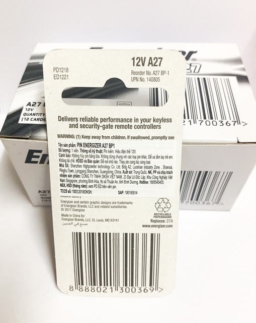 Pin A27 12V Enegizer Dùng cho remote