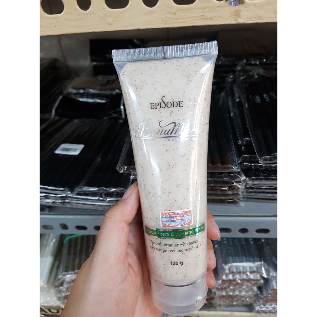 Sữa Rửa Mặt Hạt Mơ BeauMore Episode Scrub Foam Cleansing White 120g