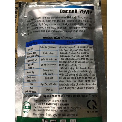 TRỪ NẤM BỆNH cây trồng  DACONIL75WP 100G