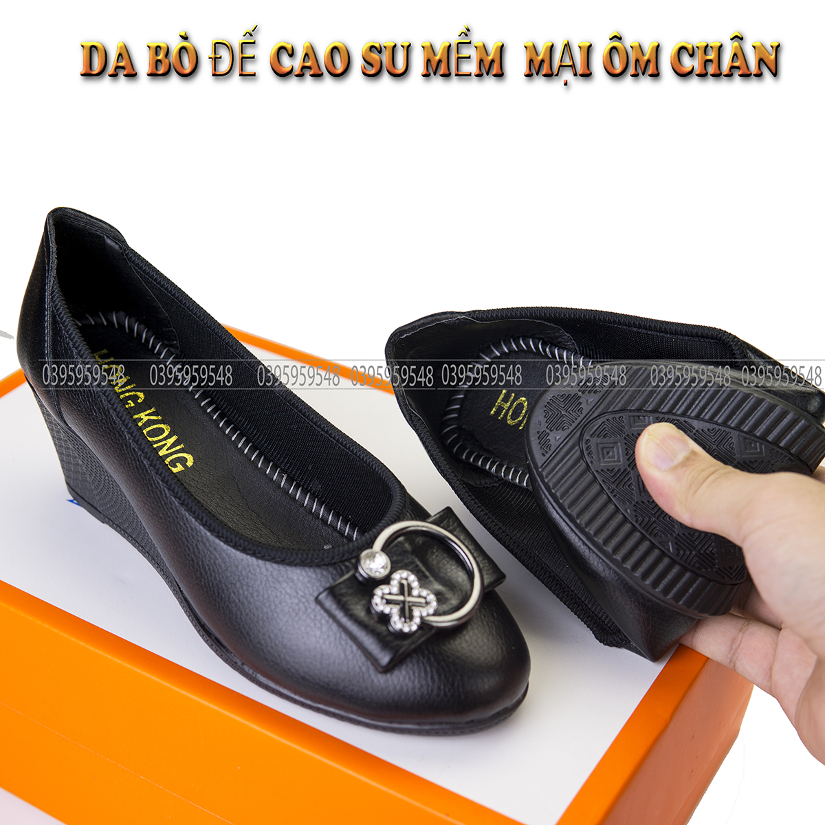 Giày nữ da thật đế cao su siêu mềm êm chân [ Nơ đá]