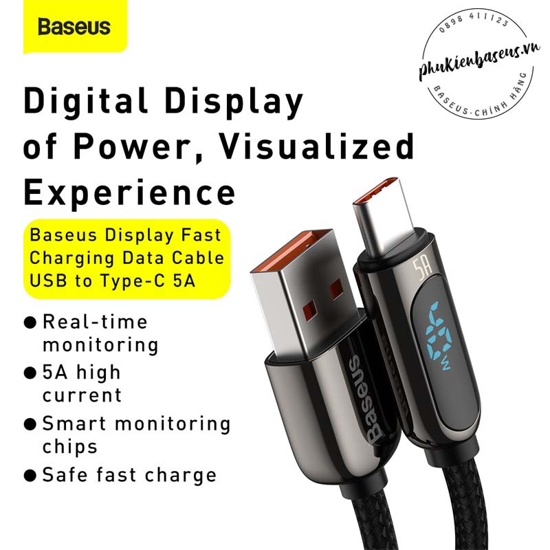 Cáp sạc nhanh có màn hình LED Baseus Display & Fast Charge Type C (40W, 5A, LED Display, Fast Charging/QC & Data Cable)