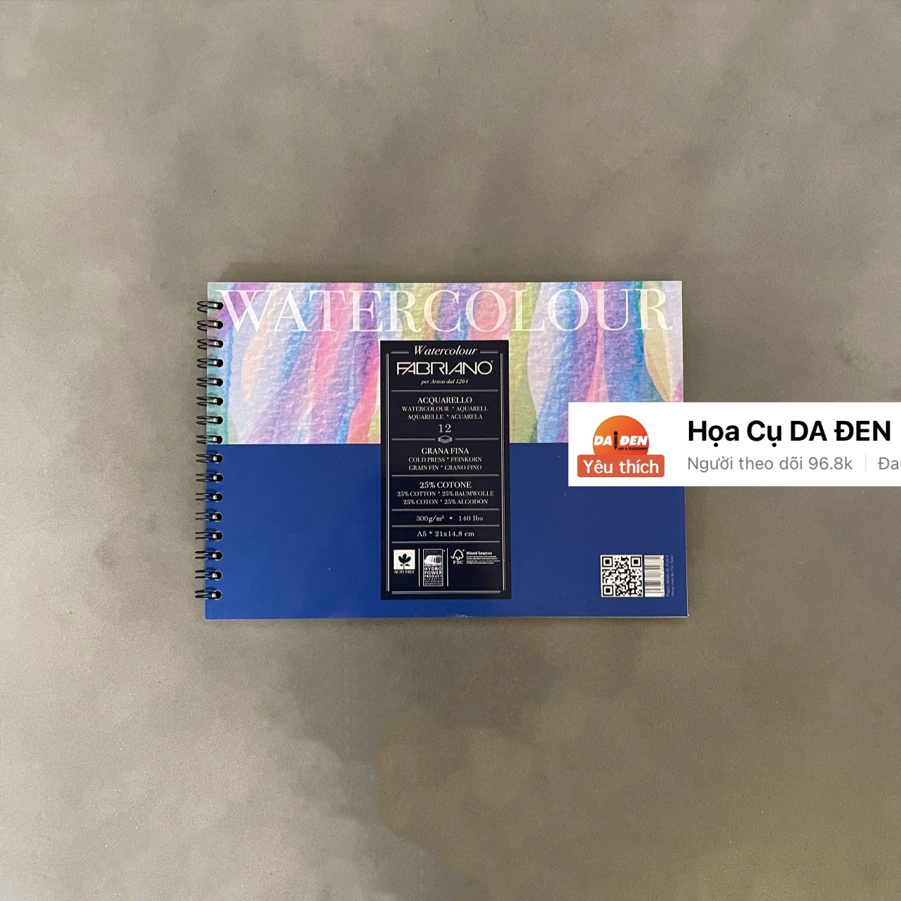[DA ĐEN] Sổ Vẽ Màu Nước Fabriano 300gsm 12 Tờ
