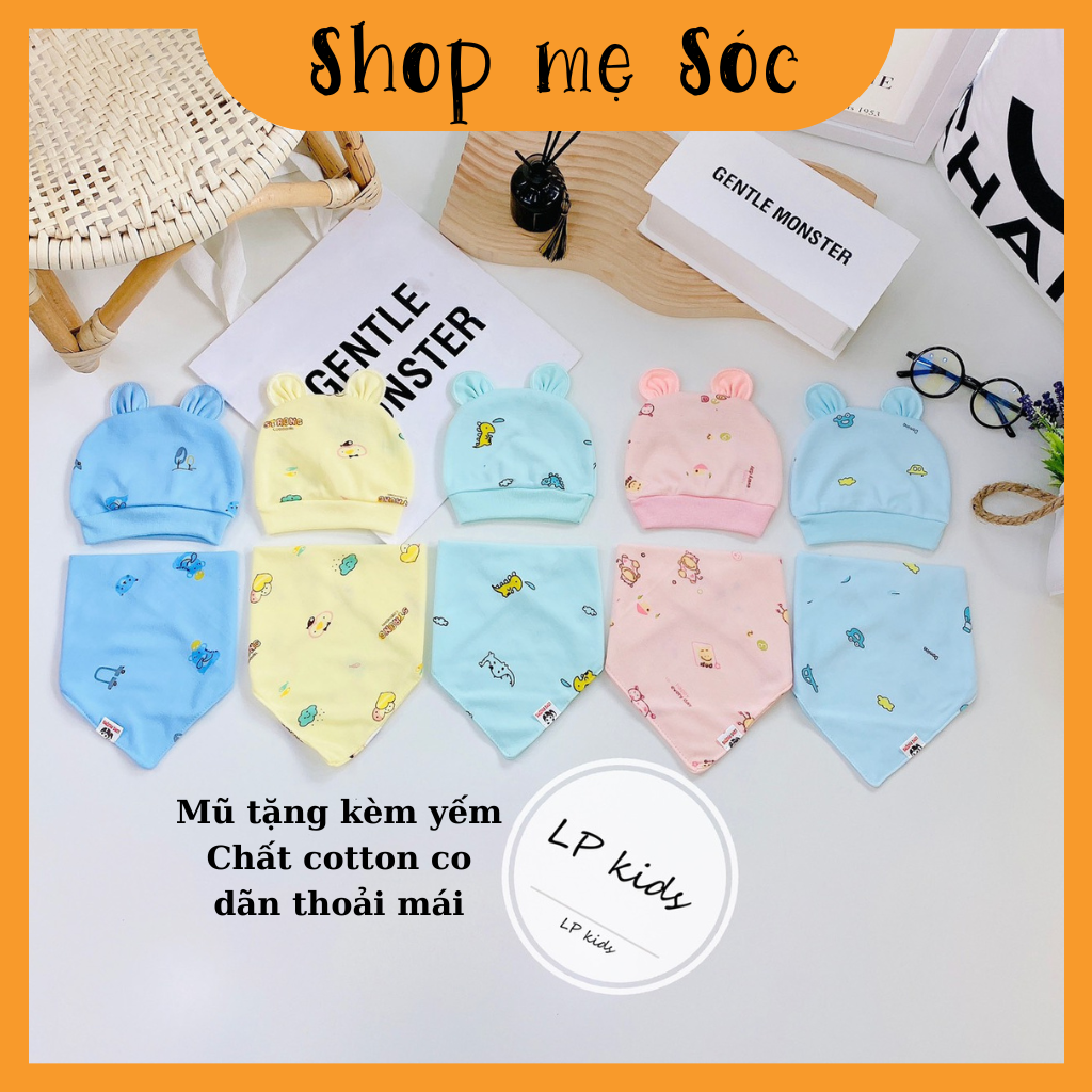 Set mũ kèm yếm chất liệu cotton co dãn thoải mái cho bé từ 0-4 tháng mesocshop