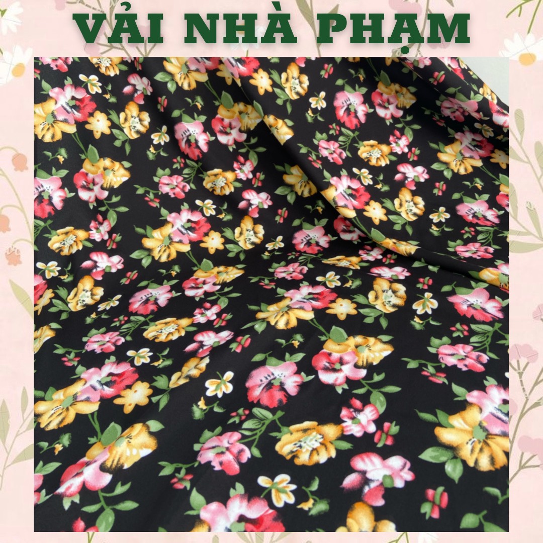 Lụa 75d hoạ tiết hoa nền đen-khổ 1.5m-vải nhà phạm