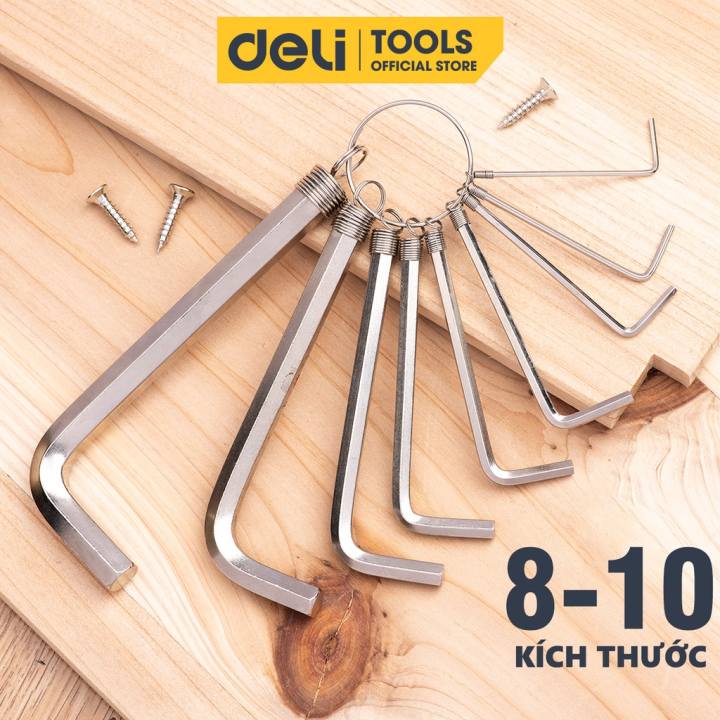 Bộ Khóa Lục Giác Chữ L Đầu Bằng Deli Cao Cấp Chính Hãng - Kích Thước 1,5 - 10mm - Có Móc Khóa Tiện Dụng - EDL3080 - Hình ảnh 2