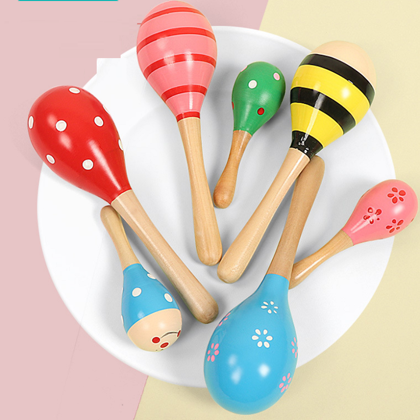 Lục lạc gỗ đầu tròn cho bé size 11cm và 19cm (Nhiều mẫu màu sinh động)